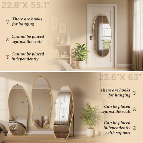 Dorlicecass Mirror Full Length - Irregular Full Body Mirror Standing or Leaning or Wall Hanging 63"x 24" Asymmetrical Aviation Aluminum Alloy Frame Unique for Bedroom, Living Room, Cloakroom, Entryway - Image 5