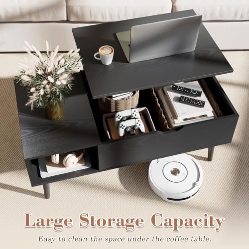 OLIXIS Wood Lift Top Coffee Table with Hidden Compartment and Storage Shelf - Image 5