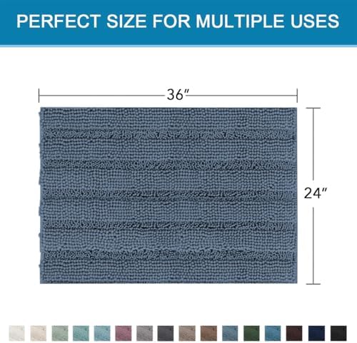 H.VERSAILTEX Bath Mats for Bathroom Non Slip Thick Chenille Striped Bath Rug Absorbent Fluffy Soft Shaggy Rugs Washable Dry Fast Plush Mats for Indoor, Bath Room, Tub - 24" x 36", Blue Indigo - Image 2