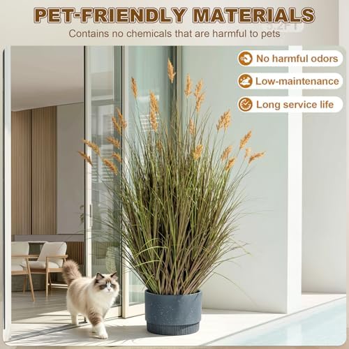Lifelike Faux Plastic plantas Synthetic Pampas Grass Indoor Outdoor Realistic Floor Plants pet Friendly Fake Grass for Home Office Wedding Patio Front Artificial Grass Decor Housewarming Gift - Image 2