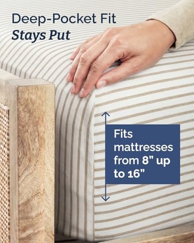 Twin Size 3 Piece Sheet Set - Breathable & Cooling Sheets - Beige Stripes - Image 4