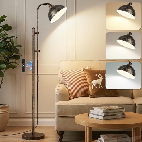 Floor Lamp, Industrial Modern Standing Lamp with Remote Control, 71" Height Adjustable, Aged Black Finish Rustic Farmhouse Tall Reading Lamp for Bedroom, Over Couch Arched Reading Light by LANICHO