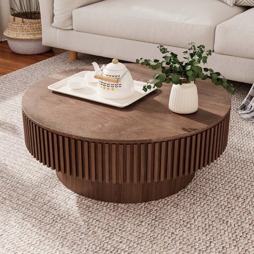 Round Coffee Table with Storage, Modern Wooden Coffee Table by FGXJY