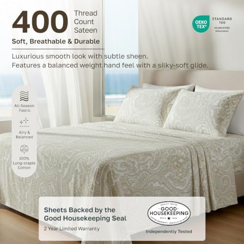 California Design Den Soft 100% Cotton Queen Size Sheets Deep Pocket, 4 Pcs - Image 2