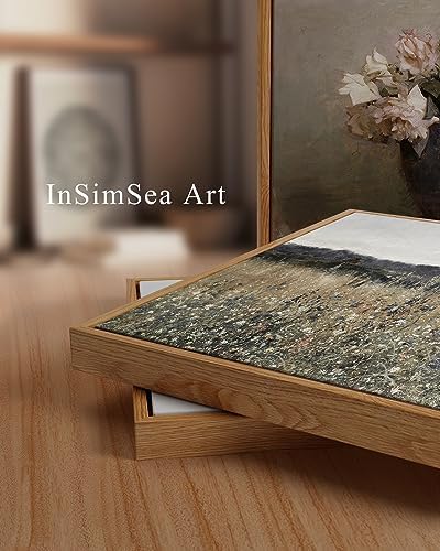 InSimSea Framed Canvas Wall Art Vintage Decor, Landscape Wall Art, Meadow with Flowers Art, Modern Farmhouse Decor, Cottagecore Bedroom Bathroom Office Decorations, 24"x36" - Image 2