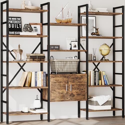 INNOD 70" Triple 5 Tier Book Shelf, Large Industrial Bookcase with Storage Cabinet, Tall Bookshelf with Open Display Shelves Furniture for Living Room Bedroom Home Office Rustic Brown by INNODToddlerTower