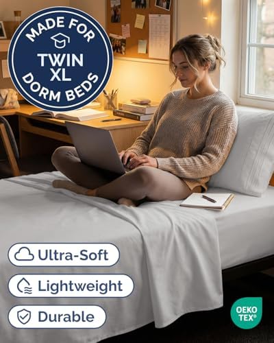Twin XL 3 Piece Sheet Set - College Dorm Room Essentials - French Grey - Image 2