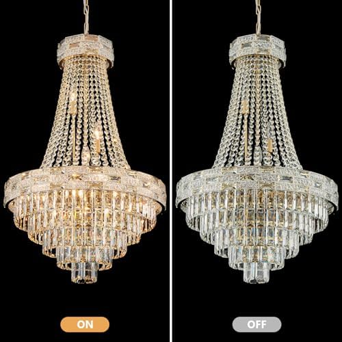 12-Light Gold Crystal Chandeliers,Empire Chandelier Light Fixture Modern High Ceiling Hanging Chandelier for Entryway,Foyer,Staircase,Hallway,Living Room(H36 x D23.2) - Image 5