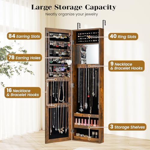 GIANTEX Wall or Door Mounted Jewelry Cabinet with Full Length Mirror - Image 4