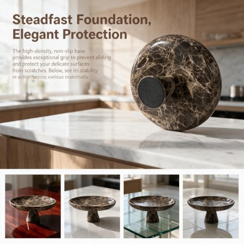 100% Natural Marble Fruit Bowl with Pedestal, Brown - Image 4