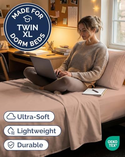 Twin XL 3 Piece Sheet Set - College Dorm Room Essentials - Mauve - Image 2