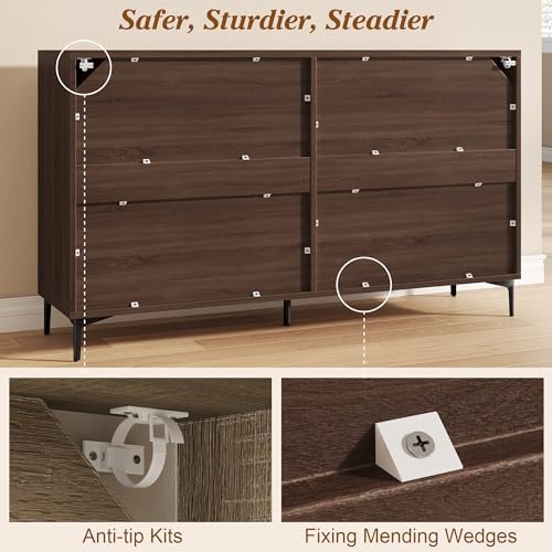 JASIWAY 48" Rattan Buffet Cabinet with Storage, Walnut Coffee Bar Cabinet - Image 6
