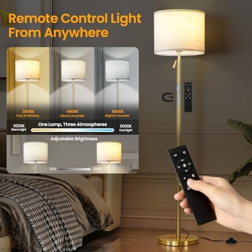 Floor Lamp Height Adjustable with Remote for Living Room and Bedroom Gold - Image 2