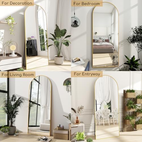 Prywot Arched Full Length Mirror Free Standing, 57"x20" Floor Mirror, Gold - Image 3
