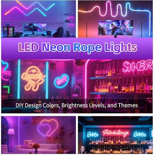 50FT RGB LED Neon Rope Lights, App & Remote Control, Flexible Waterproof IP65 Led Strip Lights, Music Sync Color Changing Multiple Modes Neon Lights for Bedroom Gaming Room Indoor & Outdoor Decor - Image 6