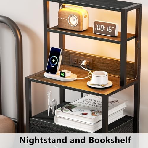 Furnulem Night Stand, Tall Nightstand with Charging Station for Bedroom - Image 4