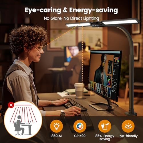 SIBRILLE Upgraded Desk Lamp for Home Office - Dimmable Computer Desk Light with Remote, Modern Architect Task Lamp with Color Changing, Flexible Desktop Lamp with Gooseneck for Monitor, Double Head - Image 5