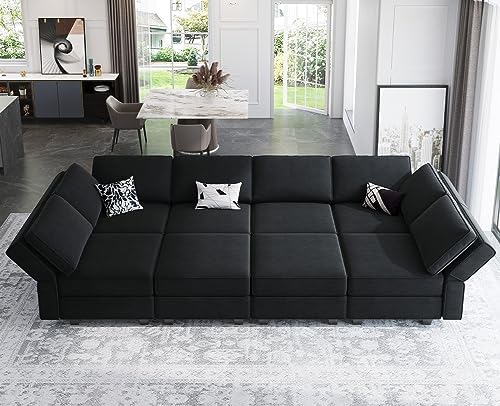 Belffin Modular Sectional Sofa with Storage Chaises Sleeper Couch 8 Seat Sectional Sofa Bed Black by Belffin