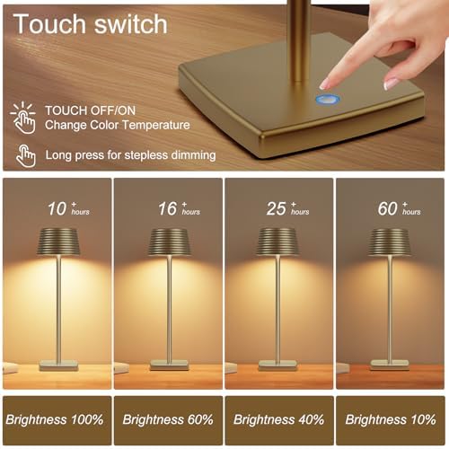 Cordless Rechargeable LED Table Lamp Set of 2, Titanium - Image 3