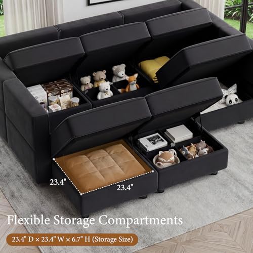 Vesgantti 92" 9 Seats Modular Sectional Sleeper Sofa with Storage, Black - Image 3