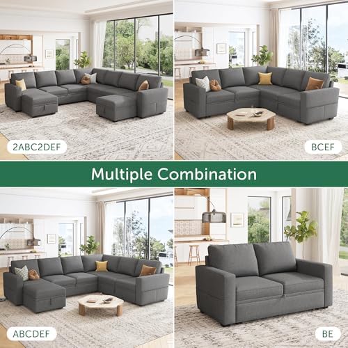 HONBAY Sectional Sleeper Sofa with Pull Out Bed, U Shaped Couch with Storage, Modular Sectional Couches for Living Room, Dark Grey - Image 5