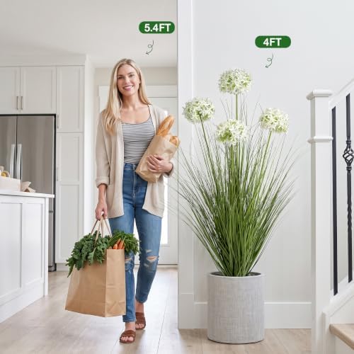 Ttranewsoo Tall Faux Grass Plant with White Flowers, 47.2 Inch Artificial Potted Greenery, UV Resistant Floor Plant for Indoor and Sheltered Outdoor Decor, 1 Pack - Image 4