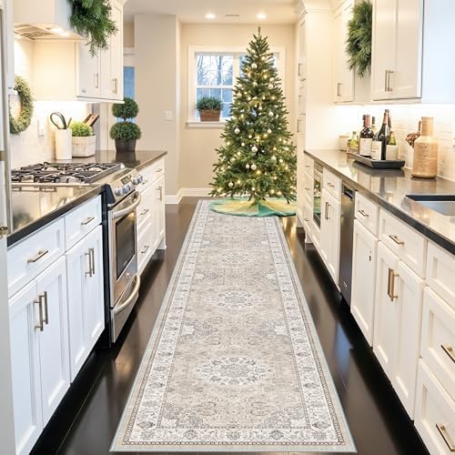 Washable Hallway 3x18 Runner Rug: Vintage Ultra Soft Non Slip Runner for Kitchen Entrance Indoor Farmhouse Long Carpet for Living Room Bathroom Low Pile Floor Mat for Bedroom Dining Room (3X18, Beige) - Image 2