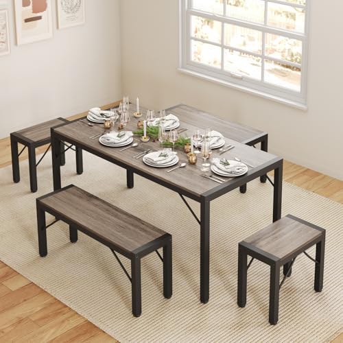 Gizoon 63" Dining Table Set for 6, Kitchen Table w/Bench & Stools Grey - Image 3