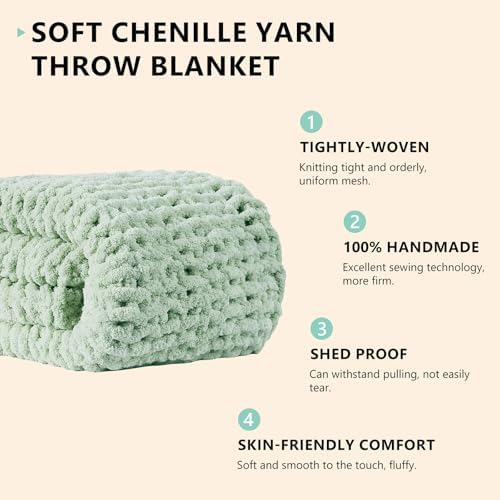 L'AGRATY Chunky Knit Throw Blanket for Couch, 60 x 80 Inches, Milky Green - Image 2