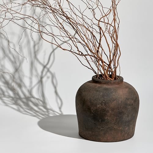 LB2 Brown Ceramic Large Vase, 11" Tall Zen Style vase, Terra Cotta Pitcher, Distressed Farmhouse Decor, Pottery Decorative Flower for Home Decor (B - Brown 11") - Image 4
