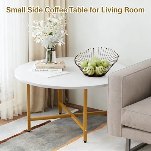 Coffee Table, 23.6" Round Coffee Table, White & Gold Leg Living Room Tables - Image 3