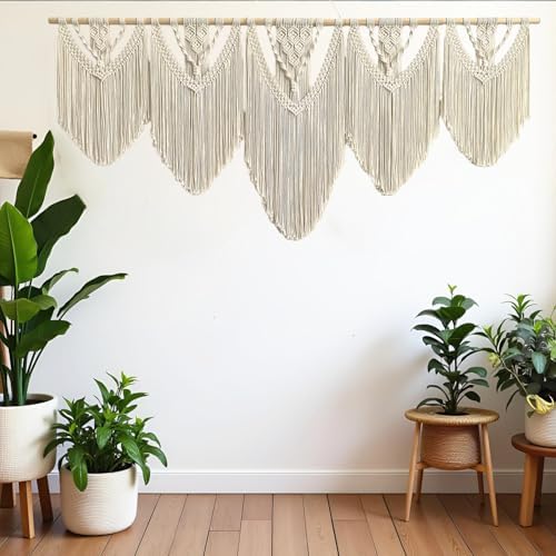 Extral Large macrame wall hanging, 71'' W x 32'' L boho wall art tapestry wall decor for urban entryway,living room,bedroom decor, headboard woven wall art, big fiber art over couch art for Yarn hallway (Beige-C) - Image 4