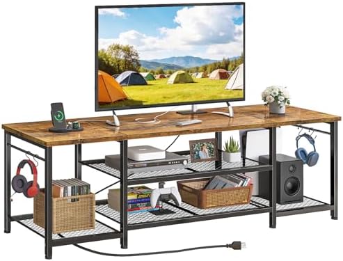 YGEOMER TV Stand for TVs Up to 75 Inch with Outlets, Bedroom, Rustic Brown by YGEOMER