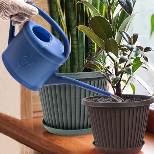 Large-Planter-Indoor-Outdoor Plant Pots, 12 inch 4 Pack Plastic Flower Pots with Saucer And Drainage Holes, Modern Garden Planters For Planting Medium Large Plants， Decorative Resin Garden Pots - Image 5