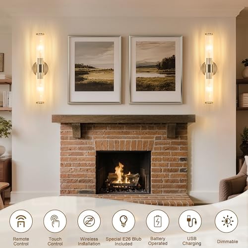 Morauroral Sand Nickel Battery Operated Wall Sconces Set of Two - Image 3