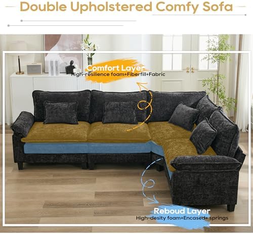 URRED Oversized Modular Sectional Sofa，Black：116" V Shaped - Image 4