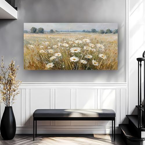 Abstract White Flower Landscape Picture Canvas Art Hanging Living Room Dining Room and bedroom,Grassland scenery Wall Art Prints Modern Style Artwork Waterproof Ready to Hang - 20x40 Inch - Image 6