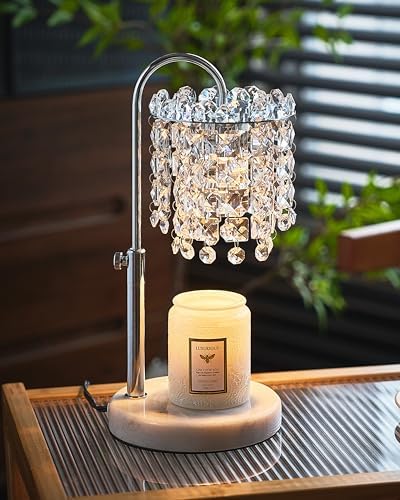 Candle Warmer Lamp with Timer Dimmer Adjustable Height Candle Warmer with Marble Base for Jar Candles, Crystal Candle Lamp with 3 Bulbs for New Home Decor, Women Mom Christmas Birthday Gifts, Silver by SHIHOME