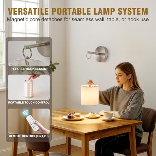 Peel and Stick Sconces Set of 2 Brushed Nickel,Detachable Battery Operated Wall Sconce With 10000mah Rechargeable Bulbs,12 RGB Battery Sconce With Remote,Renter Friendly Wall Lamps for Bedroom,Hallway - Image 3