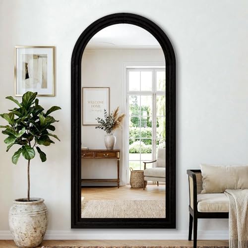 30"x71" Full Length Mirror Solid Wood Frame, Arched Floor Mirror Full Length with Stand, Room Decor Big Full Body Mirror with HD Tempered Glass for Bedroom, Living Room, Black - Image 6