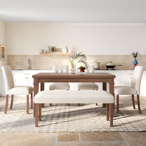 P PURLOVE 6 Piece Dining Table Set, Modern Wood Table (Walnut) - Image 3