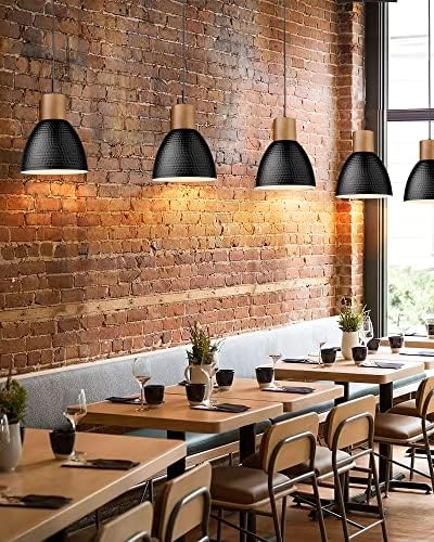 ELYONA Industrial Hammered Pendant Light 7” Small Solid Wood Hanging Lamp with Hammered Metal Shade, Farmhouse Pendant Light Fixtures for Kitchen Island, Dining Room, Bedroom, Office, Modern Black - Image 6