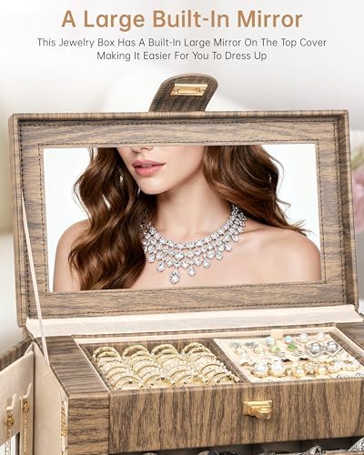 AKOZLIN 6-Tier Jewelry Box Organizer 5 Drawers Storage XXL Wood Grain - Image 5