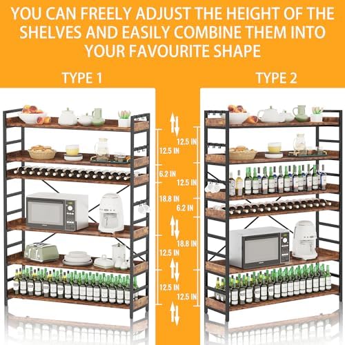 HCHQHS 6 Tier Bookshelf, Adjustable Industrial Bookcase, Vertical Tall Book Shelf, Wood and Black Metal Open Bookshelves for Home Office, Living Room, Bedroom - Image 4