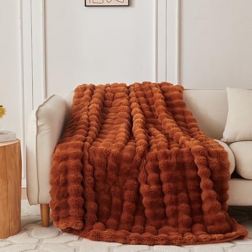 COOVA Soft Bubble Faux Fur Throw Blanket, 50"x60", Brown by COOVA