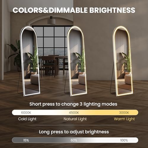 Sweetcrispy LED Arched Full Length Mirror, 63"x21" Full Body Floor Mirror - Image 3