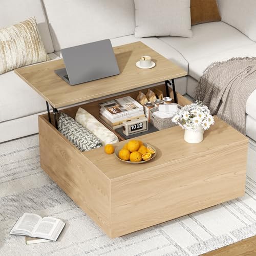 FABATO 31.5'' Lift Top Coffee Table Wood Center Table with Storage, Natural - Image 6