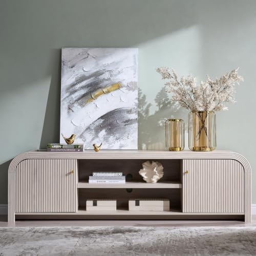 T4TREAM 70" Modern Fluted TV Stand with Storage, Alder White - Image 3
