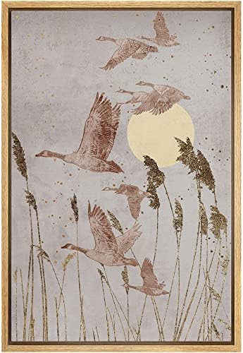 NWT Framed Canvas Print Wall Art Crane Bird Wheat Field Sunlight Nature Wilderness Illustrations Modern Art Decorative Landscape Rustic Zen Colorful for Living Room, Bedroom, Office - 16"x24" Natural by NWT