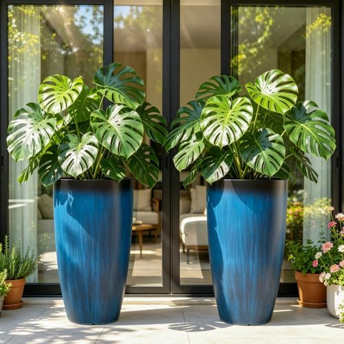 Autodaya 24" Large Tall Outdoor Planters Set of 2, Faux Ceramic Flower Pots - Image 3